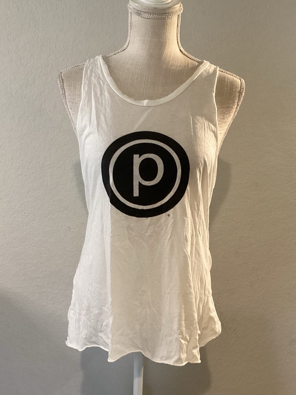 Pure Barre White Tank Top with Black Circle Logo
